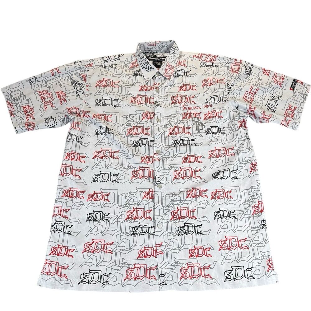 Vintage 90s Snoop Dog Sz XL Monogram Logo Button AOP Shirt Streetwear Style HTF